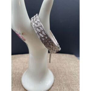 Silver Tone Bangle Cuff Bracelet Woven Basket Pattern Unisex